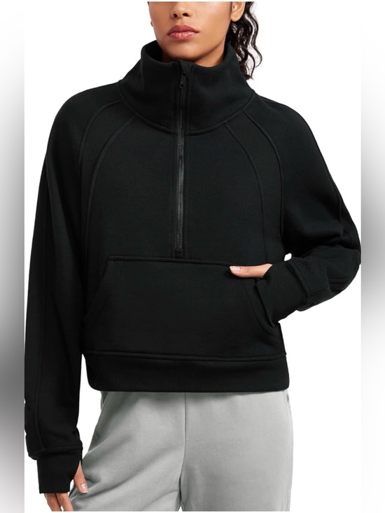 CRZ YOGA Sweaters - CRZ YOGA Black Half-Zip Cowl Pullover